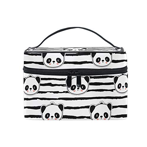 Make-up Tasche mit Panda-Muster in Schwarz und weiß, Kulturbeutel mit Griff und Fächern für die Aufbewahrung Kosmetik, für Reisen geeignet, ideal für Teenager, Mädchen, Jungen und Damen Farbe001
