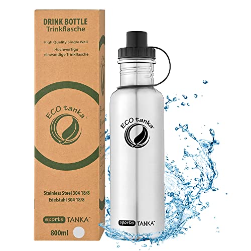 ECOtanka sportsTANKA 800ml mit Sport-Verschluss, Edelstahl-Trinkflasche, BPA-frei, ökologisch, nachhaltig, robust, sehr leicht - in silber