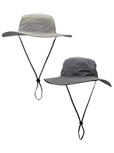 WANYING 2 Stücke Damen Herren Outdoor Bucket Hut Fischer Hut mit Kinnband Atmungsaktiv Schnelltrocknend Sonnenschutz - Hellgrau & Dunkelgrau