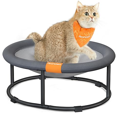 Feandrea Katzenhängematte, erhöhtes Katzenbett, kleines Hundebett, für Haustiere bis zu 8 kg, freistehendes Haustierbett, abnehmbares Netz, maschinenwaschbar, oval, grau PCB001G01