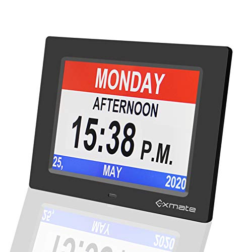 Exmate Digitaler Kalender, Wecker, Tagesuhr, 20,3 cm (8 Zoll), großes Display, mit 13 Alarmoptionen, Schlummerfunktion für ältere Menschen, Sehschwäche, Demenz, Gedächtnisverlust