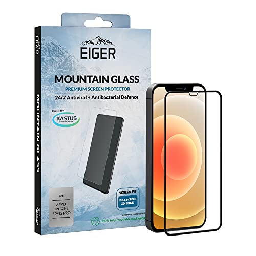 EIGER 3D Glas für iPhone 12/12 Pro (2020) Full Screen Premium Panzerglas Schutzfolie in Klar/Schwarz mit Reinigungsset
