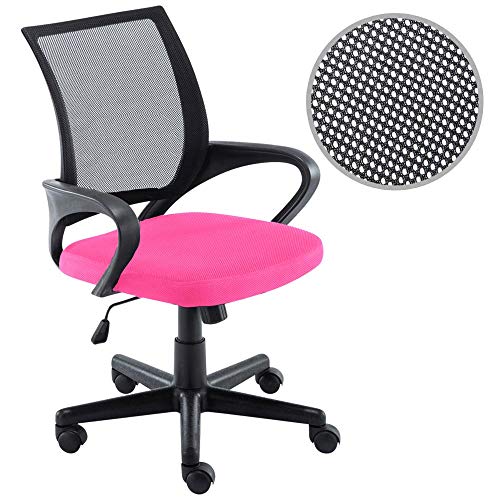BAKAJI Traspirante Stuhl für Schreibtisch Büro Präsident aus atmungsaktivem Netzstoff, 360 Grad drehbar, Gewebe, Rosa Schwarz, Unica