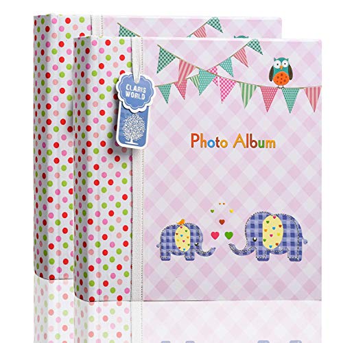 ARPAN Einsteckalbum für 200 Fotos zur Taufe, Babyparty, Geschenk für Familie (rosa Elefanten), 24 x 4 x 24 cm