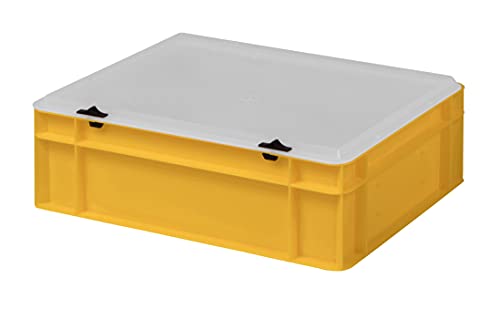 Design Eurobox Stapelbox Lagerbehälter Kunststoffbox in 5 Farben und 16 Größen mit transparentem Deckel (matt) (gelb, 40x30x13 cm)