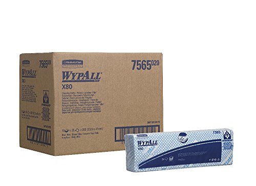 WypAll X80 Farbcodierte Reinigungstücher 7565 – Blau – 10 Packungen x 25 Wischtücher für hohe Beanspruchung (insges. 250)