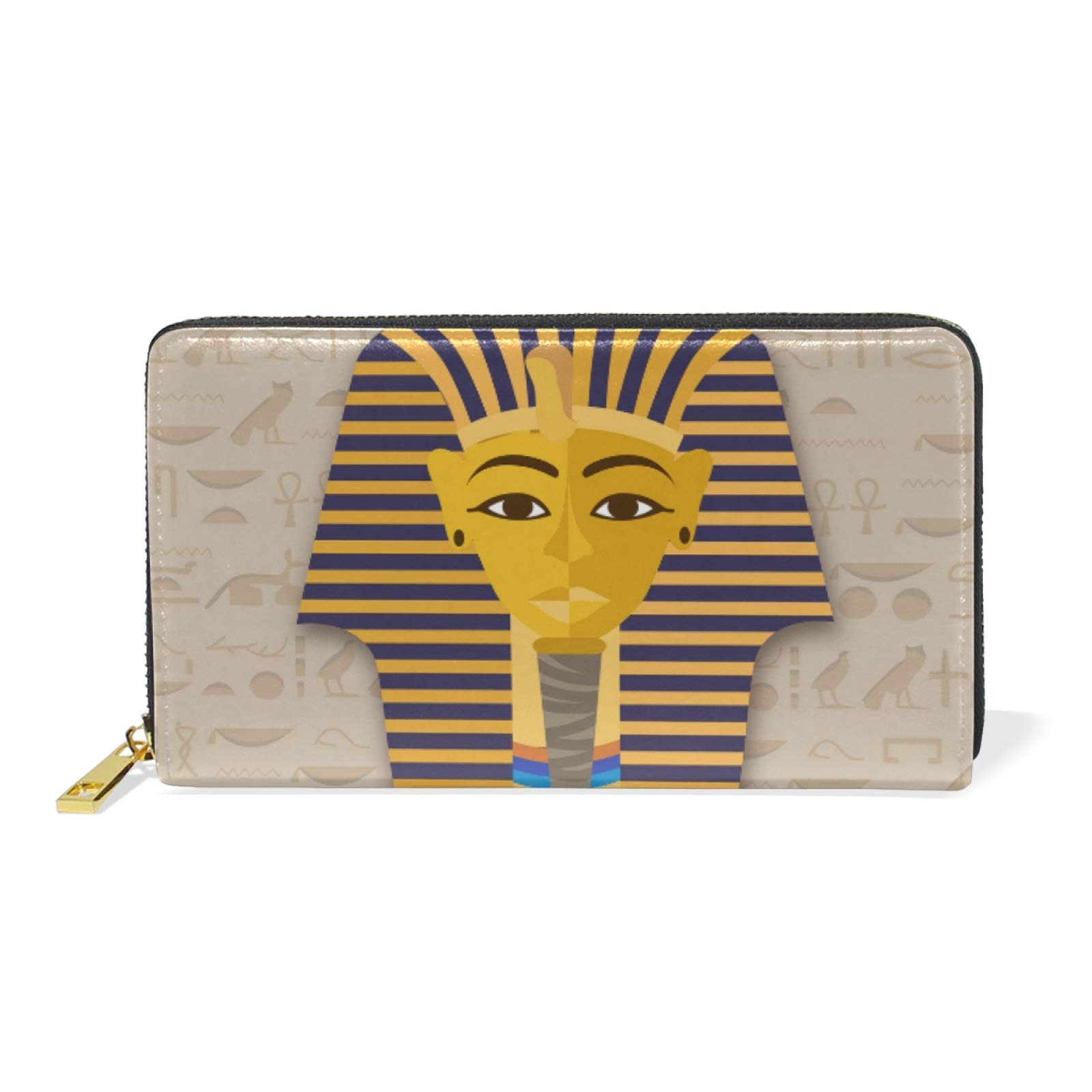 Mnsruu Ägypten Alte Kunst Vintage Damen Brieftasche Reißverschluss Geldbörse Echtes Leder Geldbeutel Telefon Kreditkartenetui Portemonnaie für Frauen Mädchen