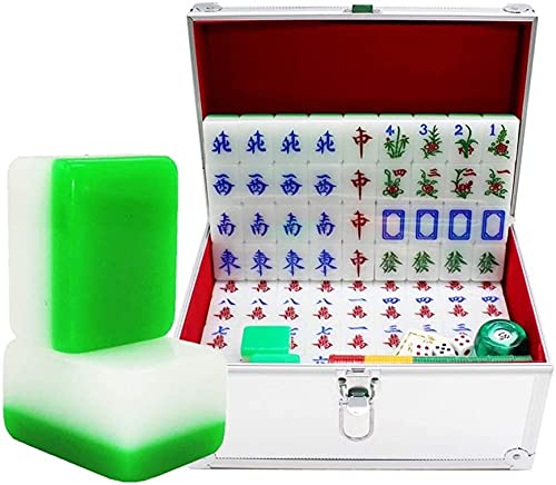 Suuim Mahjong Mah Jong Mahjong-Fliesen Mark Li Mahjong-Fliesen Einfaches grünes Mahjong Verschiedene Festliche Abendessenspiele 144 Blatt mit Aluminiumbox (Grün 40 mm) (Griechisch).