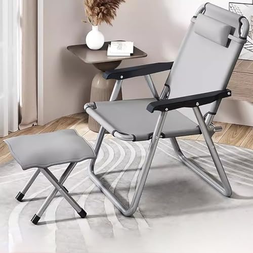 zxhrybh Klappstuhl, Campingstuhl, Tragbarer Klappstuhl, Stuhl mit Fußstütze für Schlafzimmer/Büro/Camping (Color : Gray, Size : Folding Chair+footrest)
