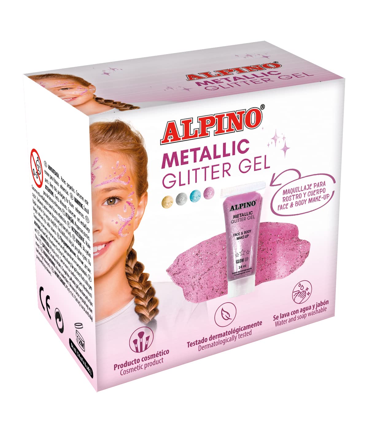 Metallic Glitter Gel Alpino Fiesta rosa Format unicolor 6 Stück | Metallic Glitter Gel mit rosa Basis | Flüssiger Purpur | Flüssiger Purpur