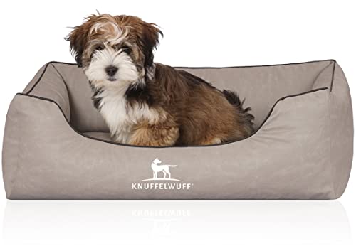 Knuffelwuff Orthopädisches Hundebett Rockland aus Kunstleder M-L 85 x 63cm Hellgrau