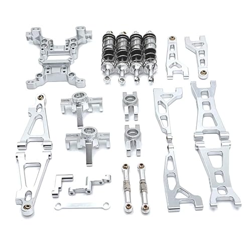 UNARAY Fit for MJX H16 16207 16208 16209 16210 Metall Suspension Arm Lenkung Tasse Stoßdämpfer Shock Tower Set 1/16 RC Auto Upgrade Teile Kit (Size : Silver)