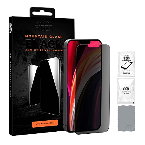 EIGER Bergglas für iPhone 12 Pro Max extra Starke Privatsphäre Anti Spy Displayschutzfolie 2.5D in Schwarz mit Reinigungsset