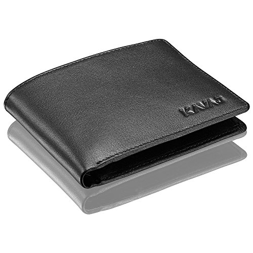 KAVAJ Geldbörse Portemonnaie Echtleder Stockholm Schwarz mit RFID-Blocker Kleiner Geldbeutel Portmonee aus echtem Leder Brieftasche im Querformat