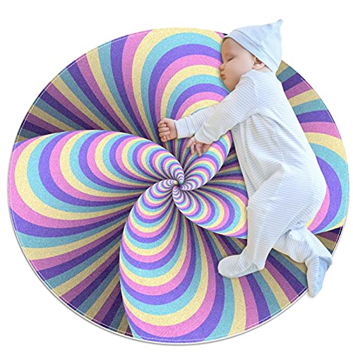 Kinder Krabbelmatte Mehrfarbiger Streifen Runde weiche moderne Teppiche für rutschfeste Böden für Raumdekorationen 100x100cm