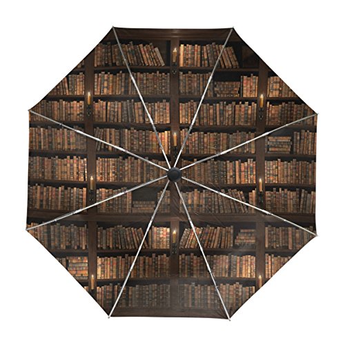 alaza Vintage-Bibliothek Bücherregal Regenschirm Reise Auto Öffnen Schließen UV-Schutz-windundurchlässiges Leichtes Regenschirm