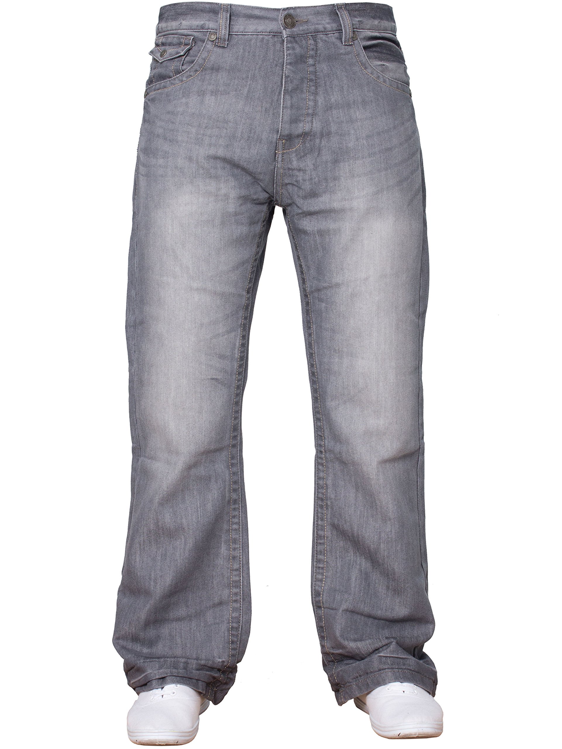 APT Herren einfach blau Bootcut weites Bein ausgestellt Works Freizeit Jeans Große Größen in 3 Farben erhältlich - grau, 34W x 30L