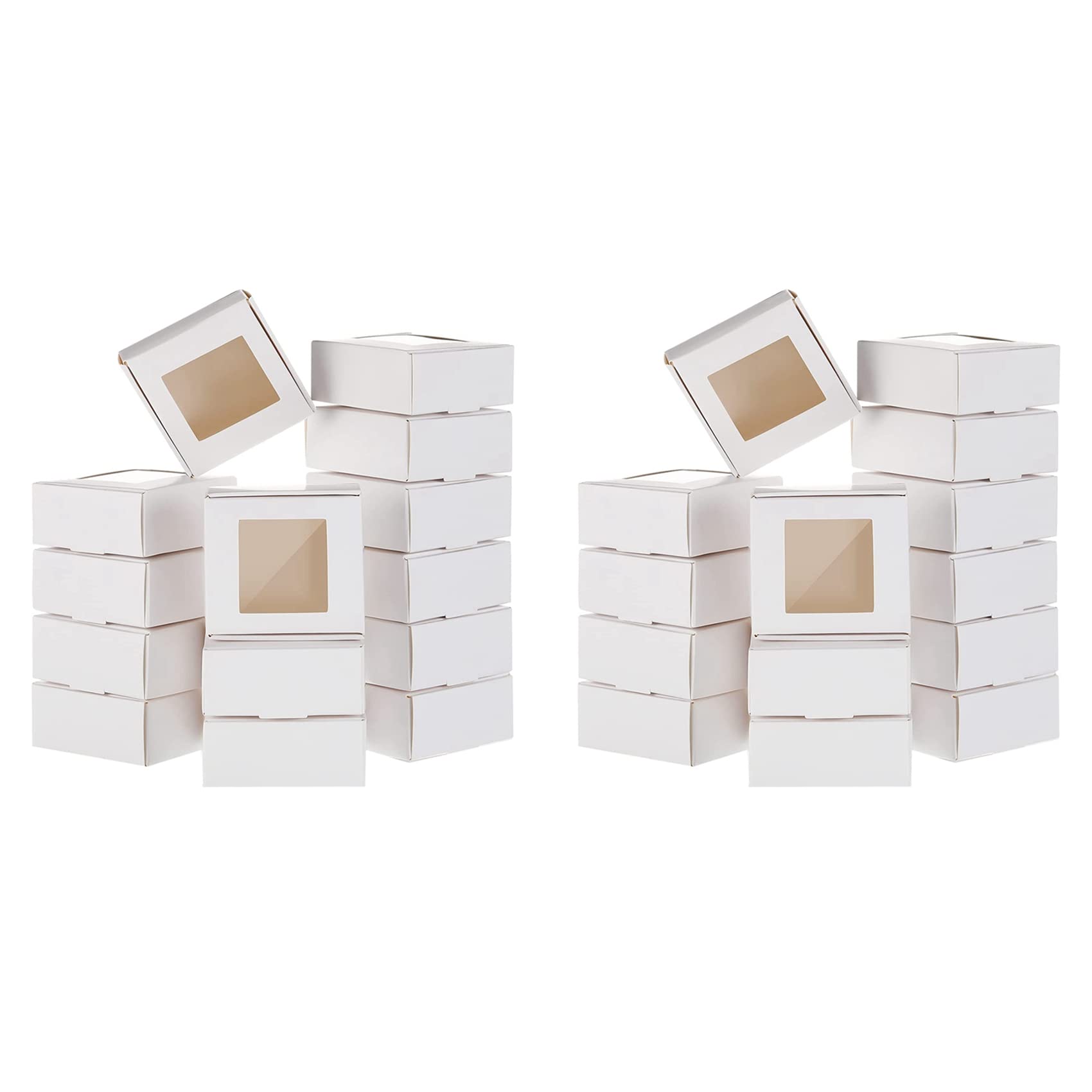 TPPIG 100 Stück Mini Kraftpapier Box mit Fenster Geschenk Verpackung Box Leckerli Box für hausgemachte Seife Leckerli Bäckerei Süßigkeiten (weiß)
