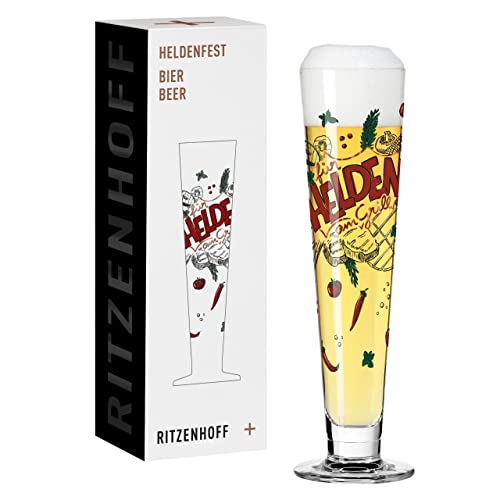 Ritzenhoff 1011013 Bier-Glas 330 ml – Serie Heldenfest, Motiv Nr. 13 – Für Helden am Grill – rund – Made in Germany
