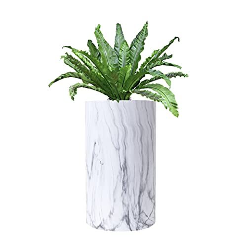 wuuhoo I Pflanzkübel Lily in weißer Marmoroptik mit Pflanzeinsatz I Wetterfest für Innen und Außen I Pflanzsäule, Bodenvase wasserdicht aus frostbeständigem Fiberglas 60 cm