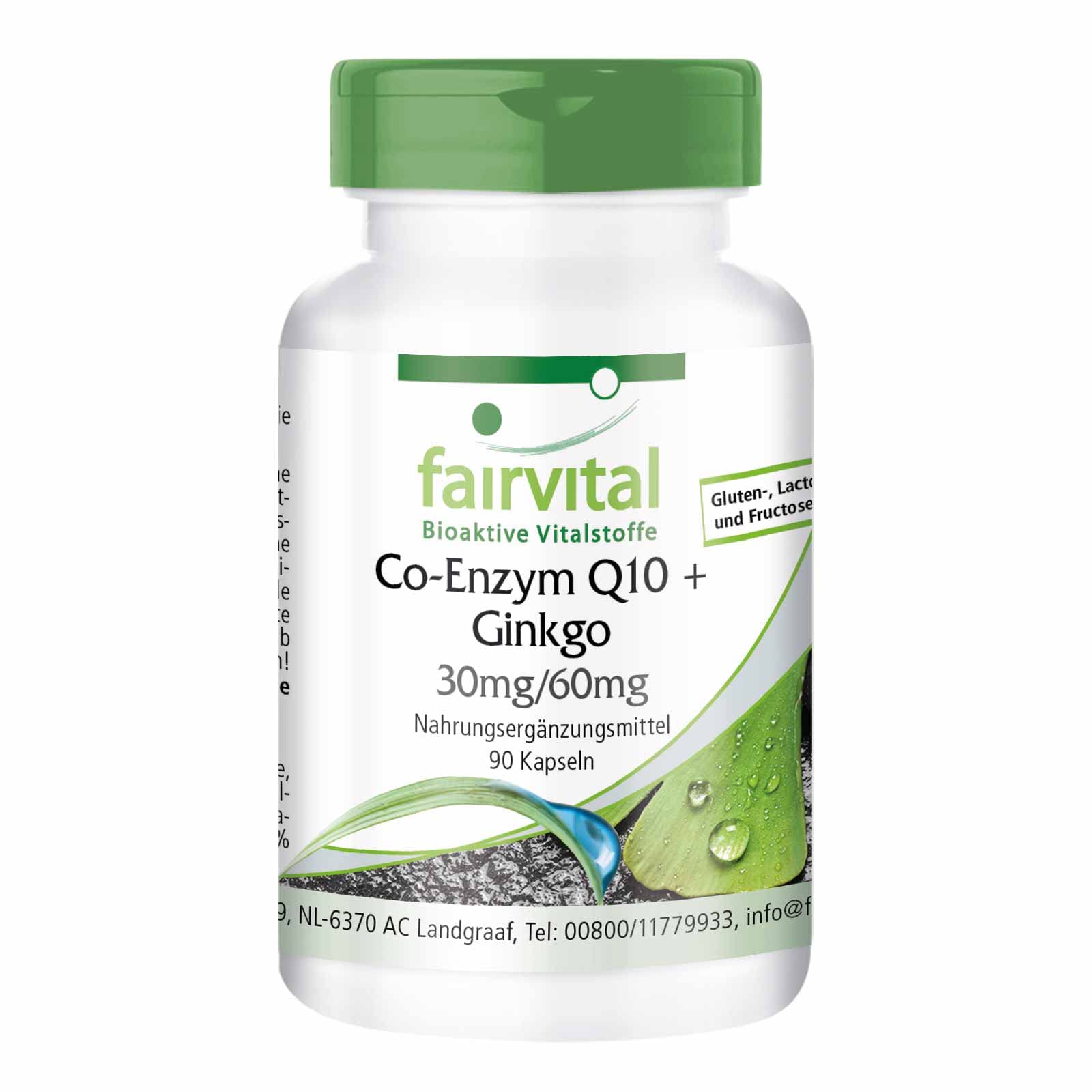 Fairvital | Coenzym Q10 + Ginkgo Biloba Extrakt - HOCHDOSIERT - CoQ10 Ubichinon + Ginkgo - VEGAN - 90 Kapseln