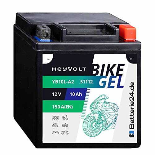HeyVolt GEL Motorradbatterie 12V 10Ah YB10L-BS YB10L-A2 YB10L-A2 YB10L-B YB10L-B2 51113