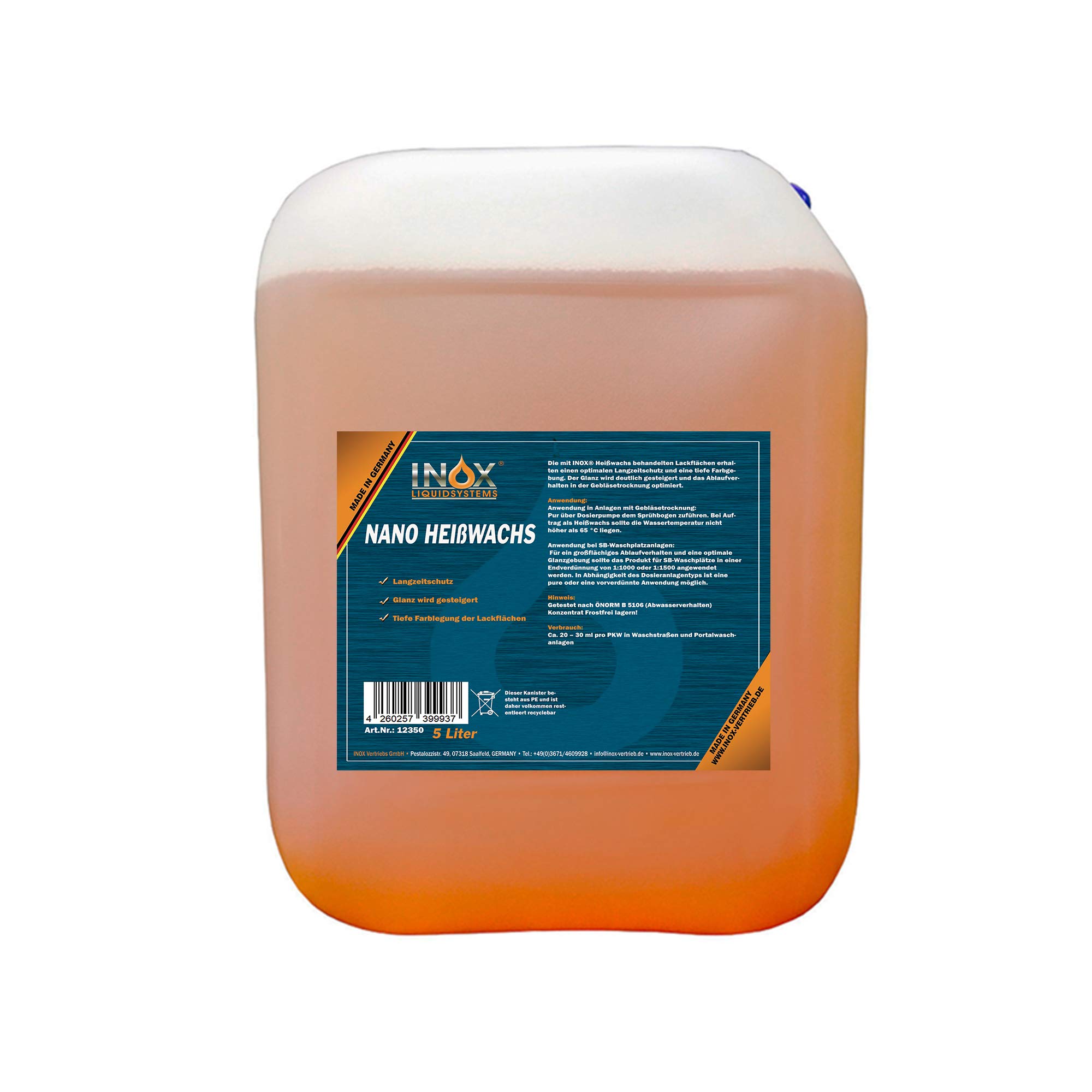 INOX® Nano Heißwachs Konzentrat, 5 Liter – Sprühwachs für Waschstraßen und Waschanlagen, Autowäsche & Lackpflege