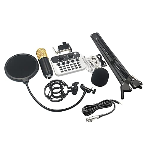 MULOUTSPO Live Soundkarte Audio-Interface-Mixer mit Mikrofon für PC Computer Phone Broadcast Recording Gold