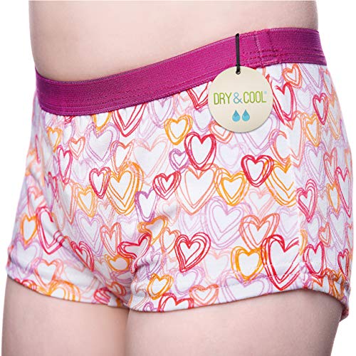 DRY & COOL Tages-Inkontinenzslip für Mädchen | Unterwäsche | Waschbar | Absorbierende Einlage | Hearts | 122-128 cm (7-8 Jahre)