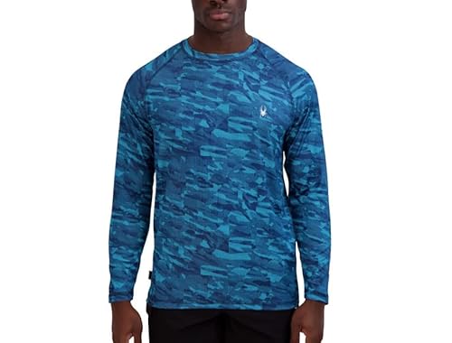 Spyder Herren Rashguard Standard, digital, Camouflage, langärmlig Rash Guard Shirt, Blau (Dress Blue), Medium