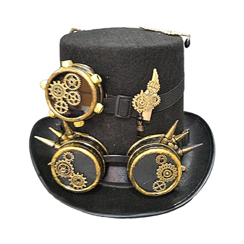 Ankexin-Broschen für Damen, viktorianischer Steampunk-Hut mit abnehmbarer Brille und Brosche, Zubehör für Erwachsene, Halloween, Zaubererhut, Size reference picture, Vliesstoff