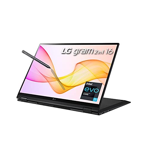 LG Gram 16T90P - 16 Zoll WQXGA (2560 x 1600) 2-in-1 leichtes Touch-Display Laptop, Intel evo mit Core i7 1165G7 CPU der 11. Generation, 16 GB RAM, 2 TB SSD, 21 Stunden Akku, Thunderbolt 4, Schwarz -