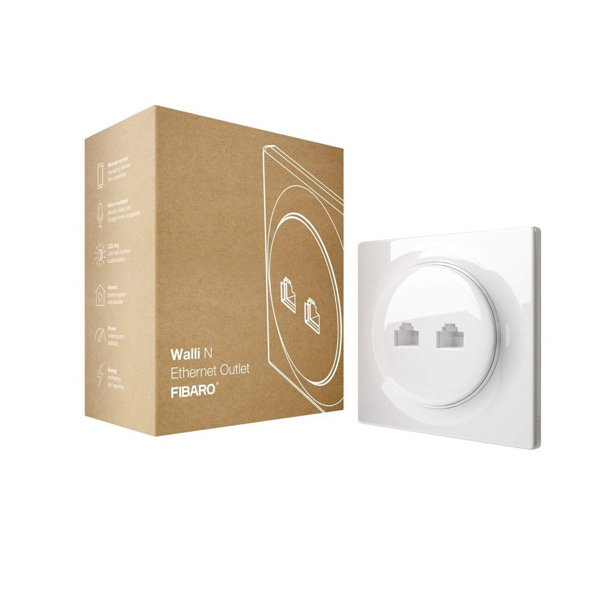 FIBARO Walli N Ethernet Outlet / Netzwerkdose Unterputz 2x RJ45 cat.6 10 Gigabit, FGWEEU-021