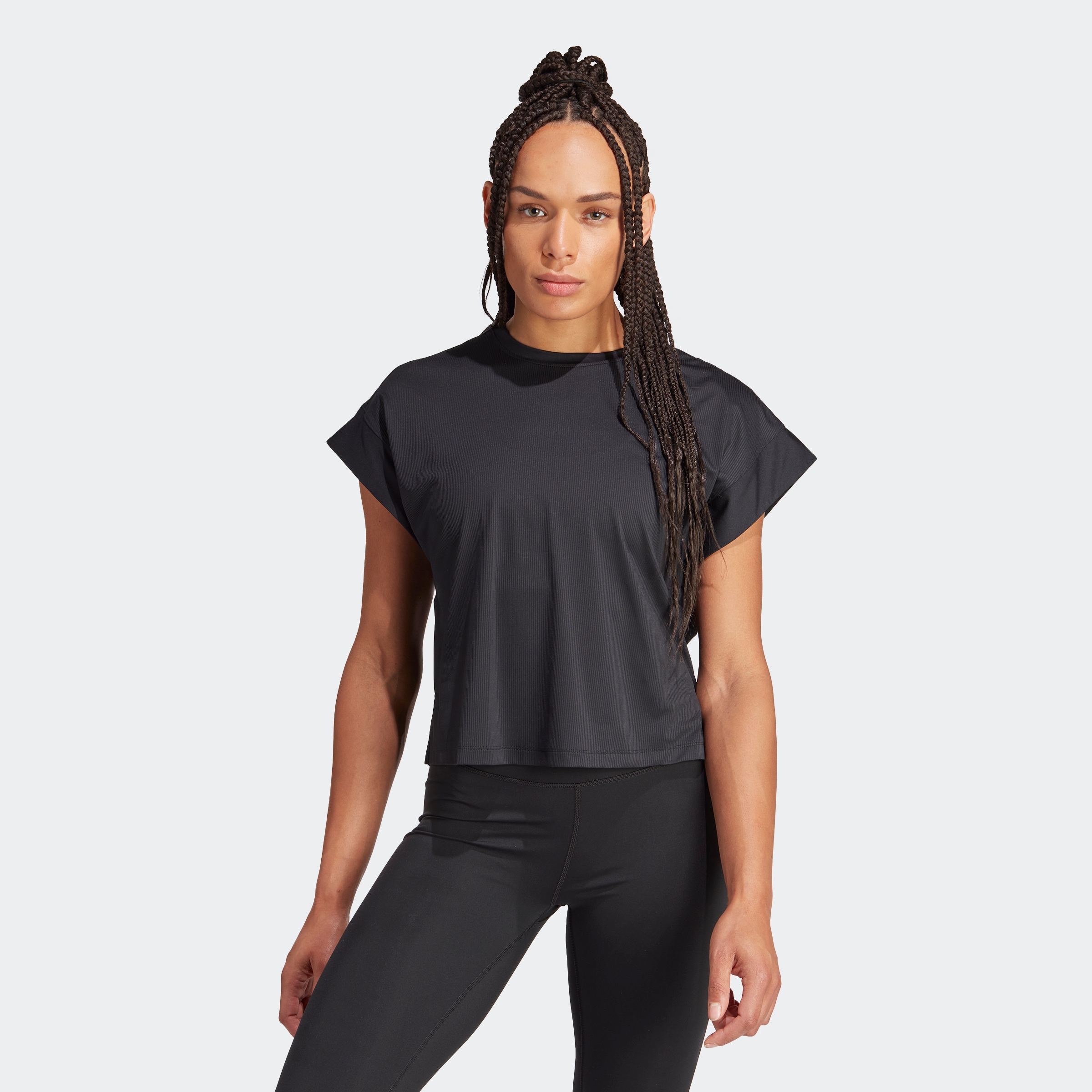 adidas Damen Studio T-Shirt, Schwarz/Greysix, L