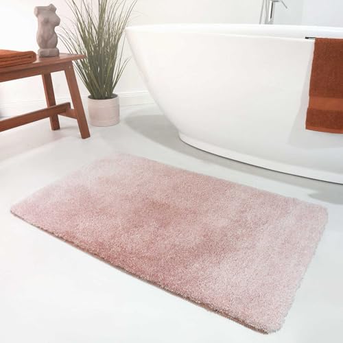 wecon home Moderner Flauschiger Badezimmerteppich mit antirutsch Rücken - Luuk (70 x 120 cm, Rose)