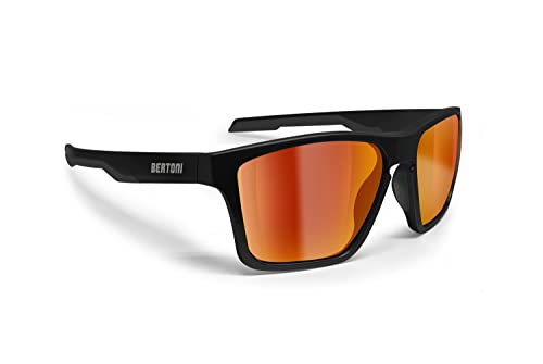 BERTONI Sport Polarisierte Sonnenbrille für Herren Damen in TR90 100% UV Block mod. Fulvio (Matt Schwarz - Polarisierte Rote Spiegel Linsen)