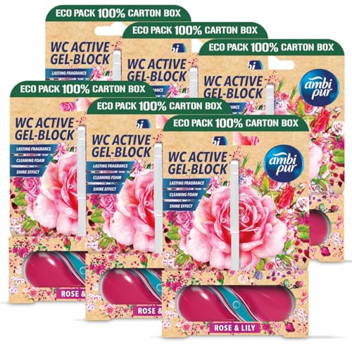 Ambi Pur WC Active Gel-Block 45g Rose & Lily - WC Duft (6er Pack)