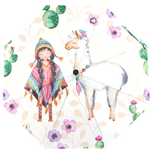 ISAOA Automatischer Reise-Regenschirm für indische Mädchen, traditioneller Poncho Lama, kompakt, Winddicht