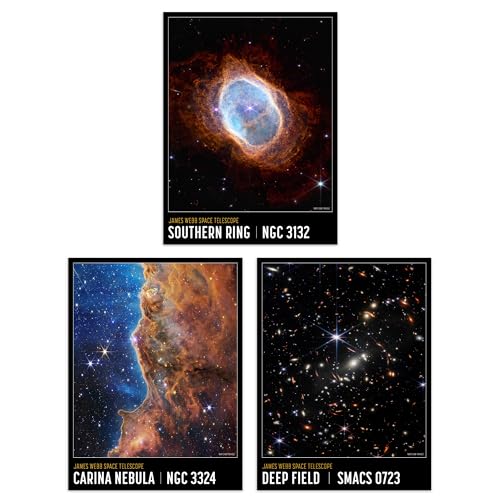 Pack of 3 NASA James Webb Space Telescope Southern Ring Carina Nebula Cosmic Cliffs Deep Field Images Unframed 18X24 Inch Wall Art Living Room Prints Set