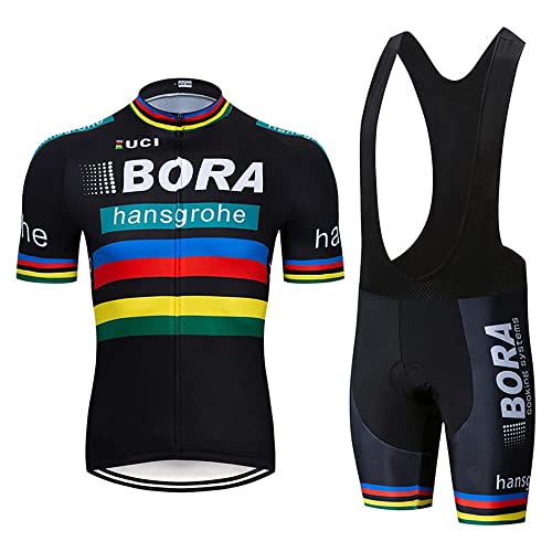 Linarun Herren Radtrikot Set Fahrradtrikot Kurzarm + Radlerhose mit 5D Sitzpolster Rennrad Trikot Fahrradbekleidung Atmungsaktiv und Schnell Trockend (Schwarz,L)