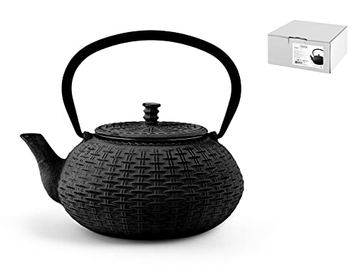 H&H 748707 Teekanne aus Gusseisen und Emaille, schwarz, 0,80 l, mit Filter