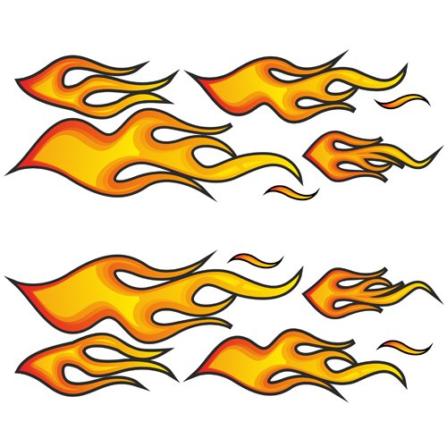 Racing Aufkleber "Fire Flames BIG" Feuer Flammen Sticker Set - 12 riesige Aufkleber in XXL Größe