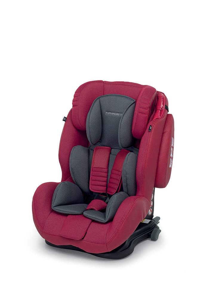 Foppapedretti Isodinamyk Autositz, IsoFix, Gruppe 1/2/3 (9–36 kg) für Kinder von 9 Monaten bis ca12 Jahren, Fahrzeugbefestigung mit Fünf-Stufen-Gurt, 66 x 50 x 76 cm, rot (Cherry)