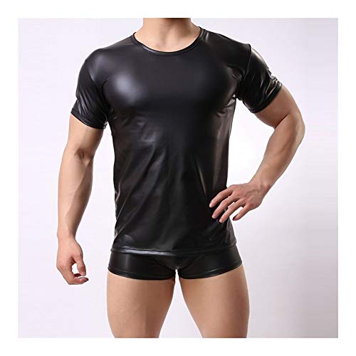 YINGJUN Dessous for Männer Lackleder O Ansatz Tops Tanks Fitness Pullunder Herren Unterwäsche Nachtclub Clubwear Exotisches Kleid (Color : Black Shirt, Size : XL)