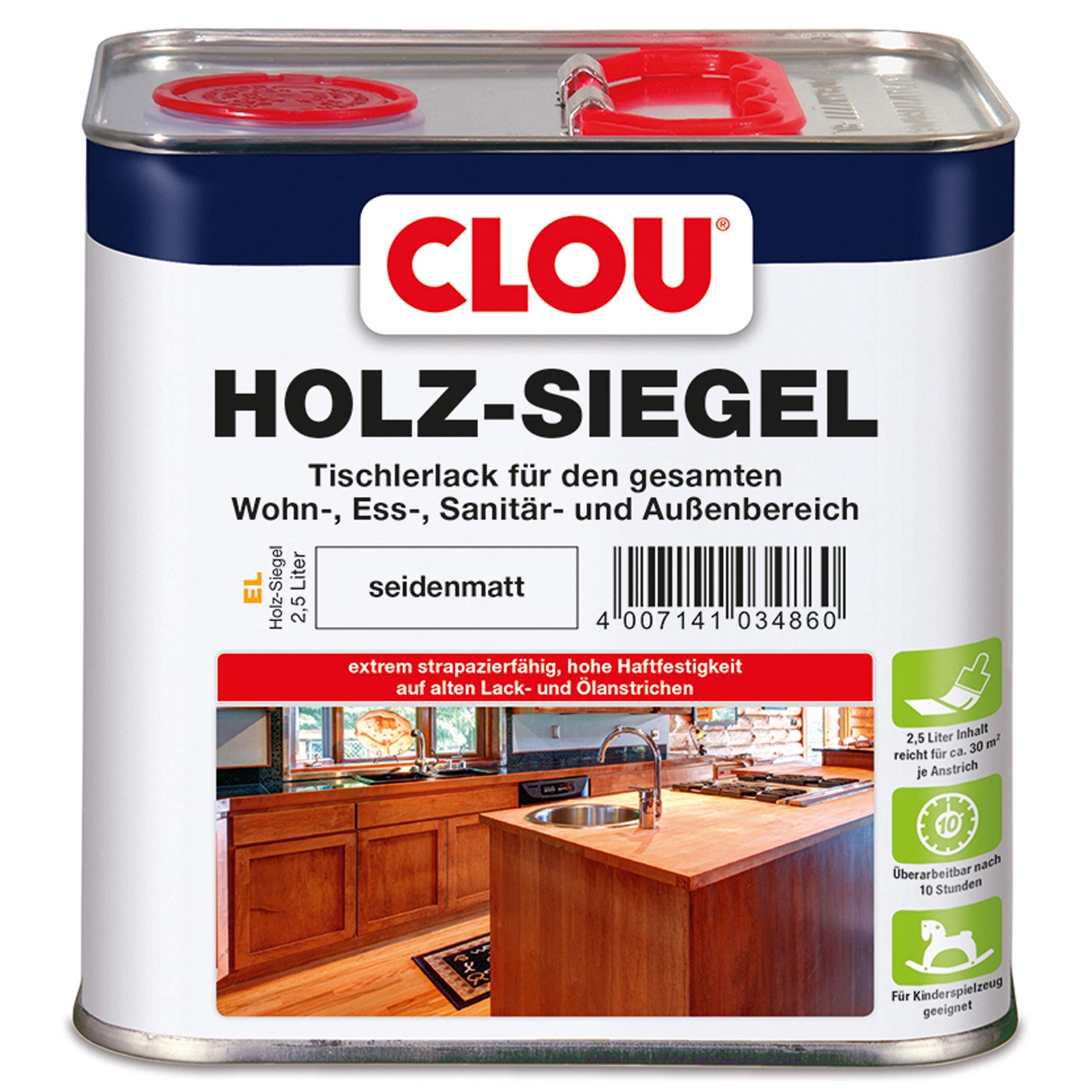 CLOU Holz-Siegel Tischlerlack: Premium Klarlack zur Lackierung von Möbeln, Treppen, Parkett und im Garten, seidenmatt, 2,50 L
