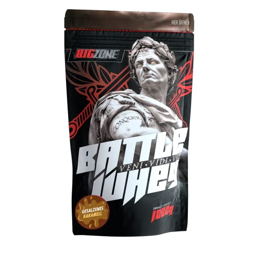 Big Zone BATTLE WHEY | Whey Protein Concentrate Eiweiss | Lecker Qualität Made in Germany | 1000g 1KG Pulver (Gesalzenes Karamell)