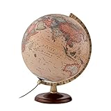 atmosphere - Globus mit Zifferblatt aus Holz und Metall, beleuchtet in Spanisch, 30 cm, Sepia (Mapiberia A4)