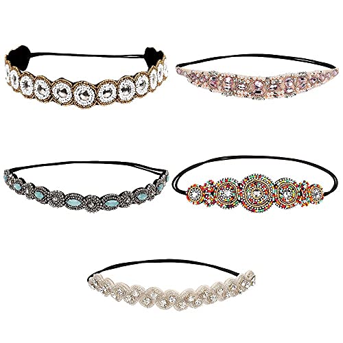 5-teiliges dehnbares Haarschmuck-Set für Mädchen, modische Strass-Stirnbänder mit Perlen und Kristallen.