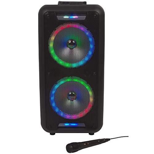Intempo EE6745BLKSTKEU7 Karaoke-Lautsprecher mit kabelgebundenem Mikrofon, Bluetooth Partylautsprecher, Tragbare Speaker mit Farbwechsel-LEDs,10 Stunden Wiedergabezeit, benutzerfreundliches Bedienfeld