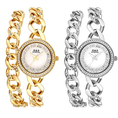 JewelryWe 2pcs Armbanduhr Damen Gold Silber #51741